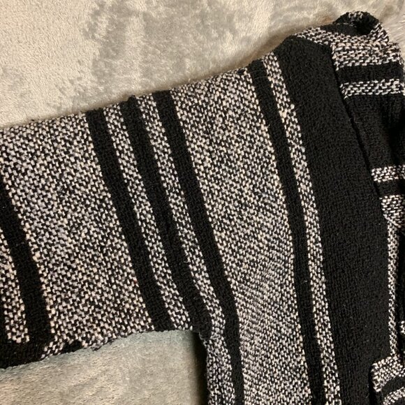 Vtg Artesanis Men Striped Baja Pullover Drug Rug Hippie Surfer Hoodie L Black - Picture 4 of 12